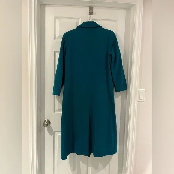 Women's Vintage Teal Double-Breasted Coat - Picture 3 of 4